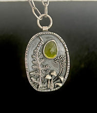 Load image into Gallery viewer, Vesuvianite and fern pendant with handmade paper clip chain.