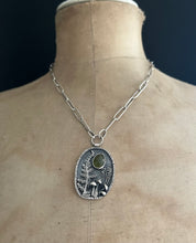 Load image into Gallery viewer, Vesuvianite and fern pendant with handmade paper clip chain.