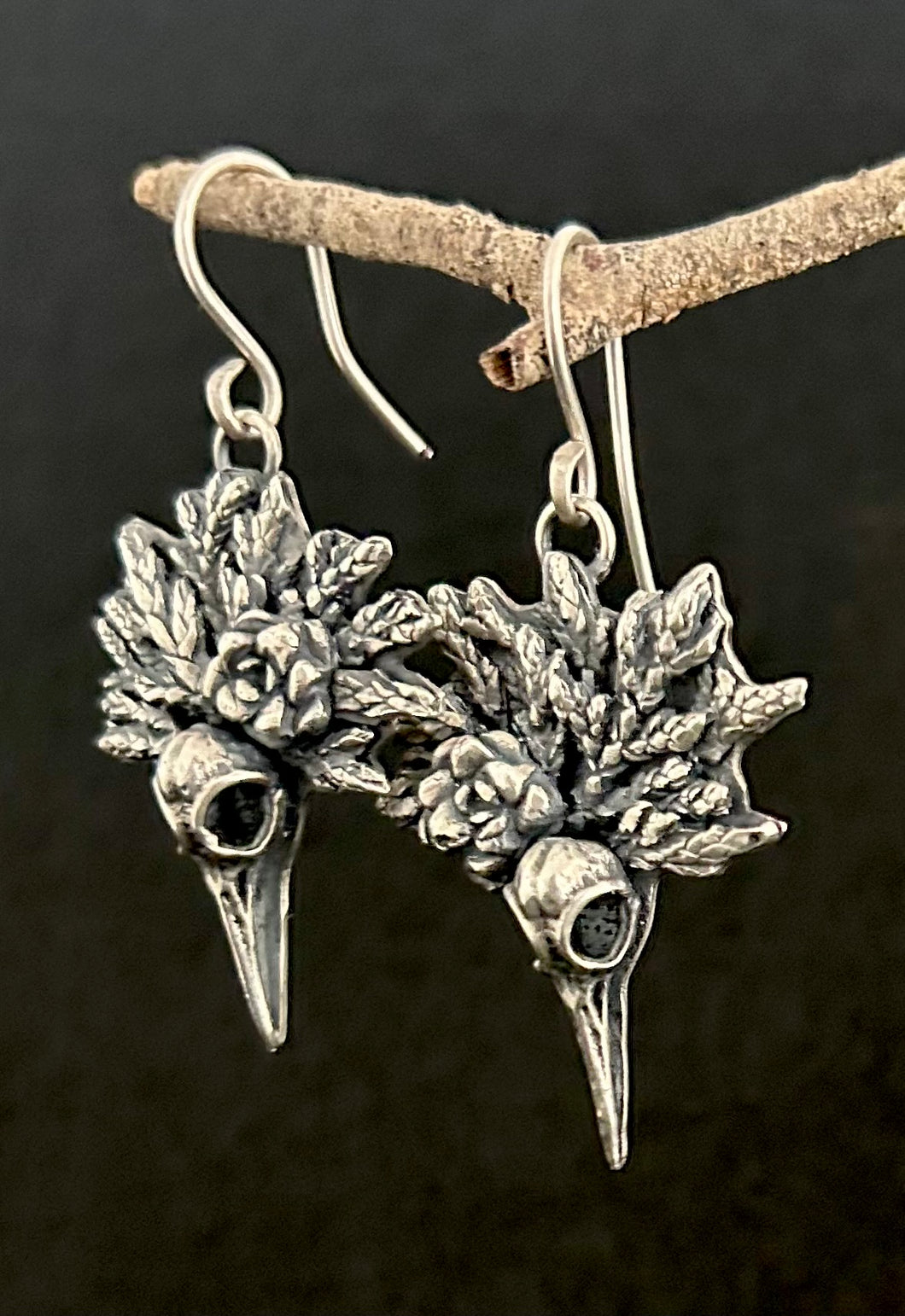 Sterling Hummingbird and pine leaves earrings