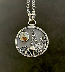 Dendritic agate, sterling silver, handmade pendant with patterned curb chain.