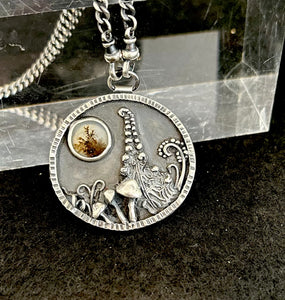 Dendritic agate, sterling silver, handmade pendant with patterned curb chain.