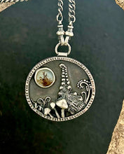 Load image into Gallery viewer, Dendritic agate, sterling silver, handmade pendant with patterned curb chain.