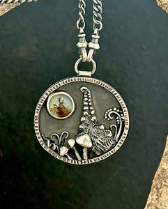 Dendritic agate, sterling silver, handmade pendant with patterned curb chain.