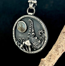 Load image into Gallery viewer, Dendritic agate, sterling silver, handmade pendant with patterned curb chain.