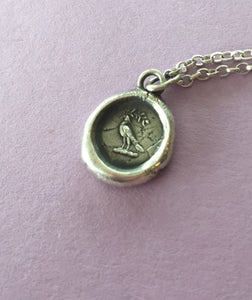 Dove of Peace pendant.  Dove with olive branch necklace. Sterling silver antique wax letter seal. Christian symbol.