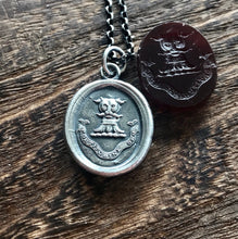 Load image into Gallery viewer, By the Strength Of God, antique wax seal impression, sterling silver, religious, faith, panther, silver necklace, latin, handmade jewellery