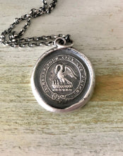 Load image into Gallery viewer, I die for those I love.  Pelican in her piety, Motherhood pendant. sterling silver antique wax seal impression.