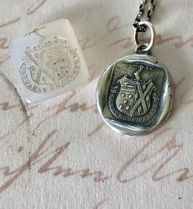 Ready for anything, in utrumque paratus.  Antique wax letter seal impression.  Sterling silver motivational pendant.  Always prepared....