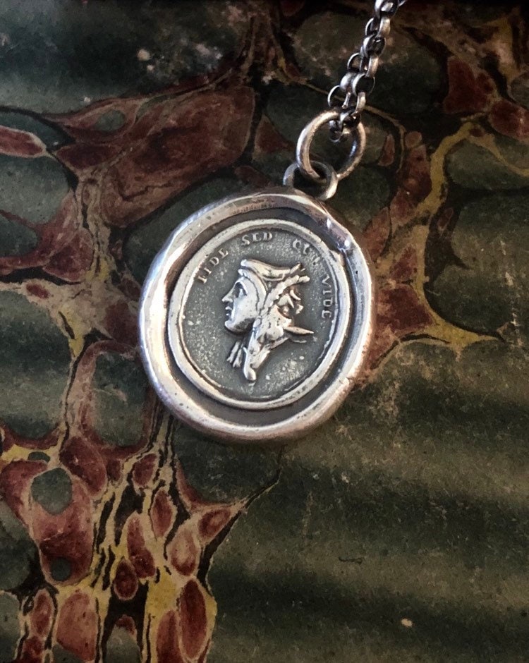 Nothing In Life Is Permanent - Wax store Seal Necklace Leopard Head Antique Wax Seal Jewelry Latin Motto In Silver