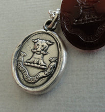 Load image into Gallery viewer, By the Strength Of God, antique wax seal impression, sterling silver, religious, faith, panther, silver necklace, latin, handmade jewellery