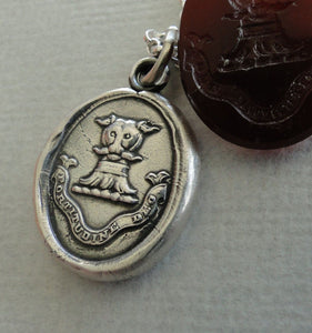 By the Strength Of God, antique wax seal impression, sterling silver, religious, faith, panther, silver necklace, latin, handmade jewellery