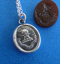 Load image into Gallery viewer, By the Strength Of God, antique wax seal impression, sterling silver, religious, faith, panther, silver necklace, latin, handmade jewellery